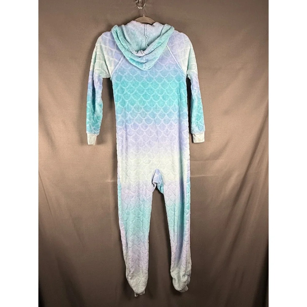 More Than Magic Union Suit Kids Size L 10/12 Blue Purple Mermaid Scale Fleece